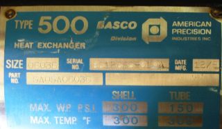API Basco Type 500 Heat Exchanger Size 06036 1513 06036 005 Old 