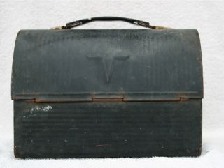 Vintage Lunch Box Metal Aluminum Thermos Co. Dome Top V Black Lunchbox 