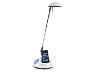 white ihome ipod speaker dock and desk lamp