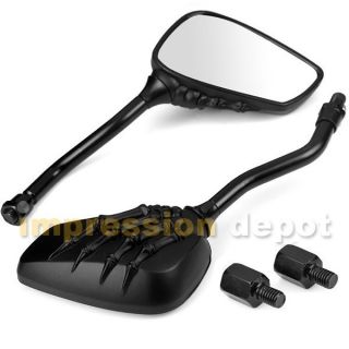 2x Black Skull Hand Custom Motorcycle Side Mirrors For Harley Cruiser 