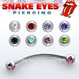 16g~5/8~16mm C.Z. 316L Surgical Steel Curved Barbell for Snake Eyes 