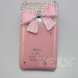 pink cute bow crystal diamond case battery back skin cover for i phone 