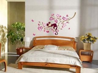 Monkey&Pink Flower Blossom Tree Reusable Wall stickers Girl Kid 