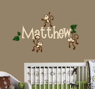 monkey trio wall decal decor personalized name set time left