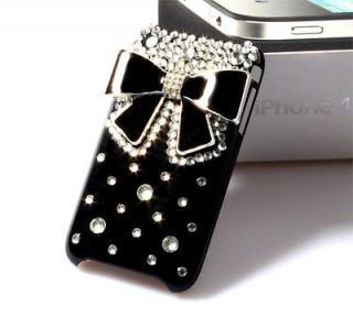 3D Handemade Black Bow Silver Diamond Hard Case Cover For Apple iPhone 