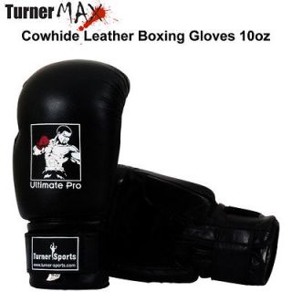 10oz Boxing Gloves leather Training Sparring Punch Bag glove Black MMA 