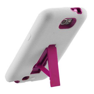 Samsung Galaxy Note II 2 Hybrid Hard Case Skin Pink White Armor Stand 