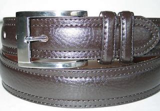 Brown BUFFALO GRAIN Embossed Leather Dress Belt Silver Buckle 1 1/4 x 