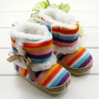 Newborn Baby Girl Rainbow Fluffy Baby boots Shoes Pre walkers 