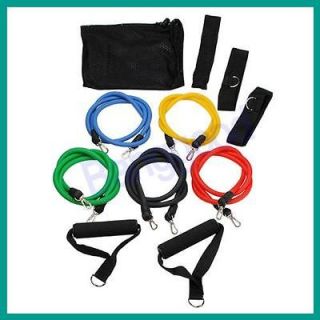 11 PC Latex Resistance Bands Exercise Set for Yoga ABS Workout Fitness 