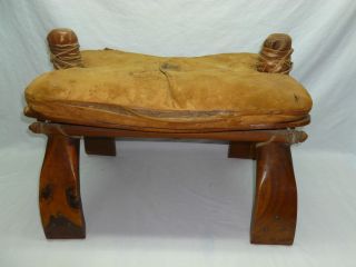 Vintage Antique Leather Wood Egyptian Camel Saddle Stool Bench Seat 
