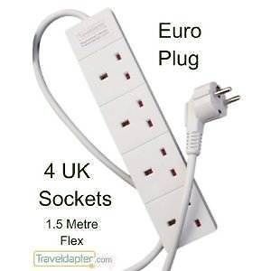 EURO Traveldapter™ UK   VIETNAM Earthed Moulded 3pin 4gang Travel 