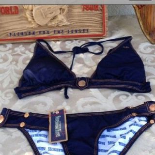 True Religion Bikini Trangle Top Padding And Botttoms Blue 2 Left 
