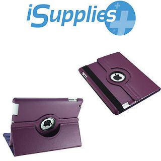 Purple iPad 2 3 4 Leather Smart Cover Case Rotating 360 Stand Swivel