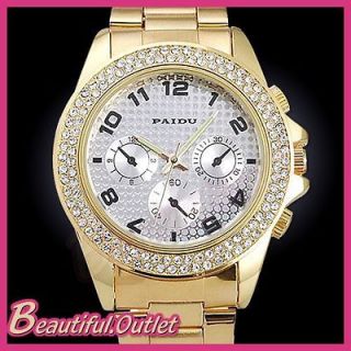 Newly listed PAIDU mens Ladies Crystal fashion Stainless Steel Golden 