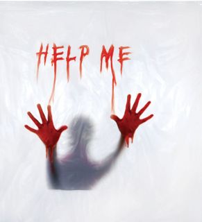 BLOODY SHOWER CURTAIN SCREAM PSYCHO HELP ME SCENE HAUNTED HOUSE 