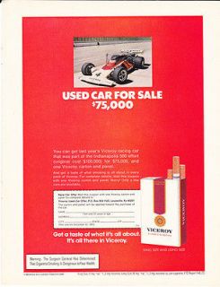 Original Print Ad 1973 VICEROY Cigarettes For​mula 1 Car For Sale