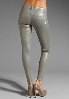 NEW Mother Denim The Looker Skinny Metallic Coated Jeans in Powder 