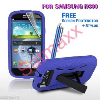 BLUE ARMOR SOFT RUBBER SKIN, HARD CASE COVER STAND FOR SAMSUNG I9300 