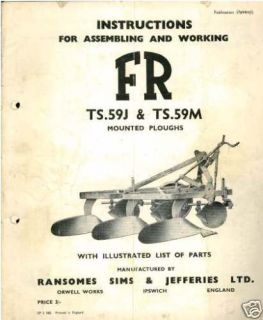 ransomes plough ts59j ts59m operators manual ts59 