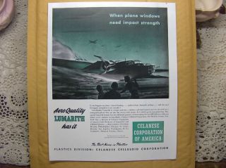 Vtg 1943 WWII Print Ad Celanese Corp Aircraft Plastics Plane Crash 