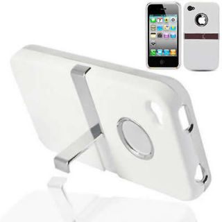 PREMIUM WHITE CASE COVER w/ KICKSTAND for iPhone 4 4S 4G 4GS AT&T 