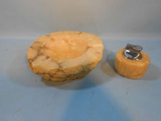 Genuine Hand Carved Alabaster Ashtray And Table Lighter Made in Italy 