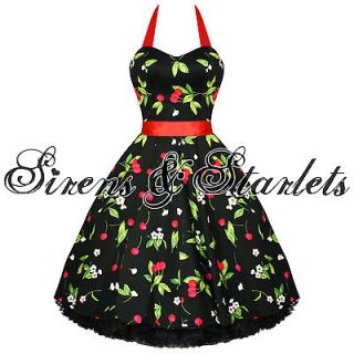 ladies new black red cherry vtg 50s swing pinup party