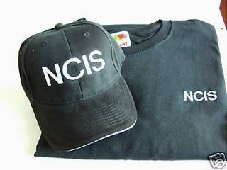 NCIS embroidered onto Black Cap & Black T Shirt size S 35/37 inch 