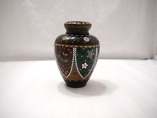 Antique Vase Cloisonne Lidded Ginger Jar Japan Meiji Florals Goldstone 