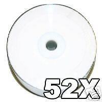 50 White Thermal Hub Printable 52x CD R Recordable Blank CD Media Disk 