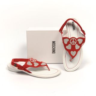 62 MOSCHINO Red Suede Silver Heart Trim Open Sandals EUR 36/UK 3.5 