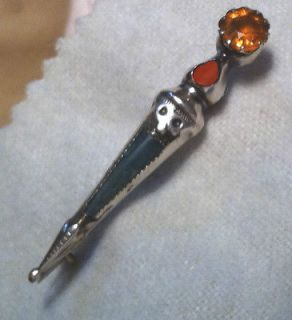 antique Scottish Agate and Cairngorm Citrine gemstone kilt pin