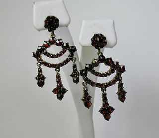 Antique Bohemian gilt silver garnet chandelier earrings very pretty