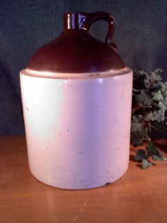 crock jug tan and brown pottery vintage 