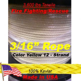 Kevlar 3/16 Rope 4.7 mm Rope 12 Strand Yellow Fire Retardant Single 