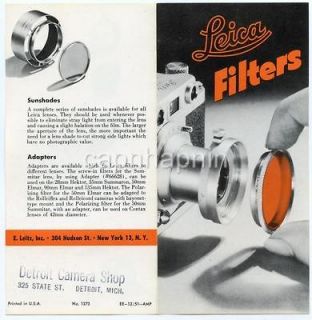 Vintage 1951 LEICA Camera FILTERS Advertising Sales Brochure Catalog 