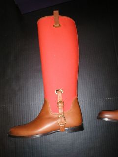 New Womens Ralph Lauren Collection Boots Leather Canvas 7 37 Orange 