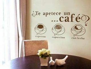 Spanish Cafe Coffee Expresso Cappuccino Wall Decal Stickers Vinyl Room 