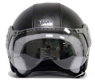 motorcycle open face helmet jet pilot black leather l one