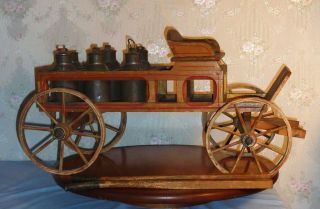 Antique Toy Milk Wagon Cart Wood Supports Tin Milk Cans Doll Teddy 