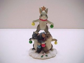 NIB Charming Tails Fitz & Floyd CHRISTMAS TREE TRIO Mouse Skunk Rabbit 