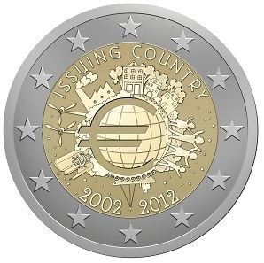 Complete set 2 euro commemorative 2012 Ten years of Euro cash presale 