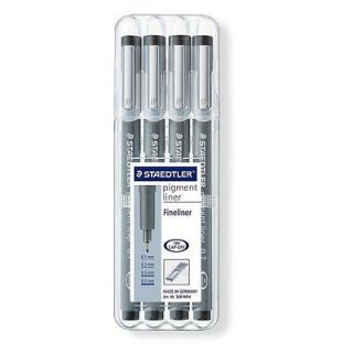 Staedtler PIGMENT LINER 4 Pens   BLACK   0.1, 0.3, 0.5 and 0.7