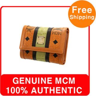 genuine mcm green trim bisetos brown half wallet for women