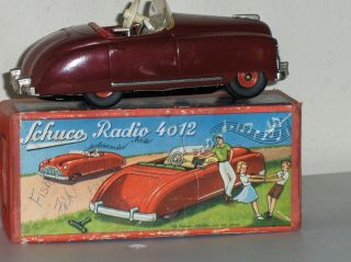 US Zone Germany Schuco Radio Tin Wind Up Car w/Key, Original Box 