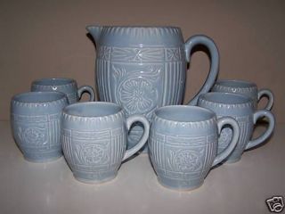 sylvac flowered water pitcher jug with 6 matching mugs from