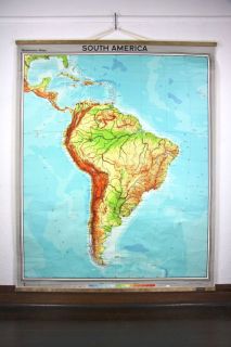 vintage industrial school old canvas wall cloth map South america 
