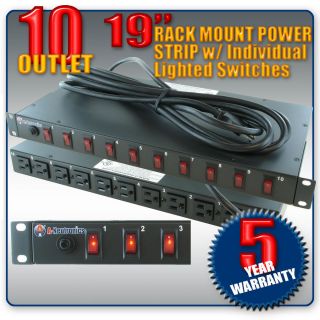 10 OUTLET RACK MOUNT POWER STRIP PDU LIGHT CONTROLLER w/ LIGHTED POWER 