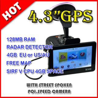 128MB RAM sirf5 CPU GPS navigation RADAR DETECTOR 4GB maps  Mp4 